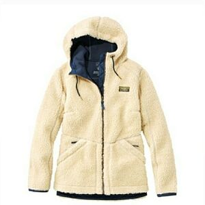 Cream LL Bean Mountain Pile Fleece Hoodie Coat Jacket Sherpa Cabincore Boho M L